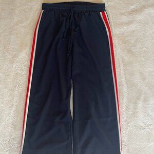 Milly Women's Pants Joggers Wide Leg Stretch Navy Blue Stripe Drawstring Size: M